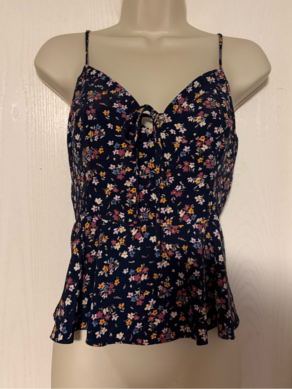 nine britton Navy Floral Tie-Front Peplum Cami